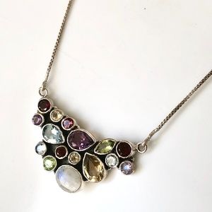 Nice Sterling Multi Gemstone Cluster Necklace
